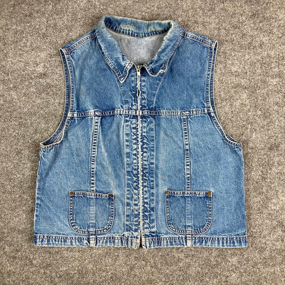 Denim Vest‎ Womens M Blue Zip Up Sleeveless Utility Western Vintage Casual